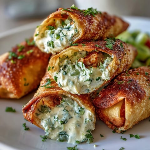 Golden-brown Mini Chicken Chimis with Jalapeño Cream Cheese are served warm, stacked on a platter with green enchilada sauce for dipping. 