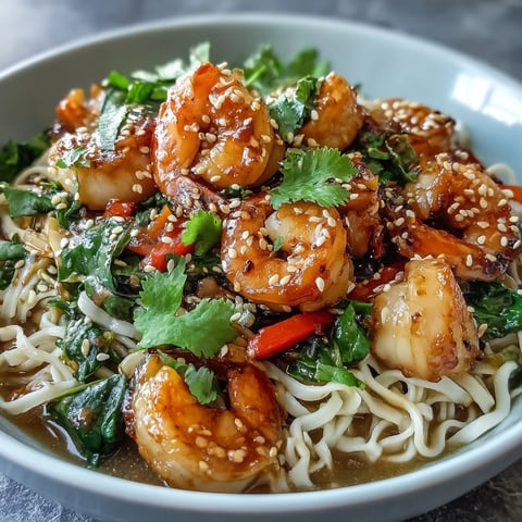 Steaming Asian Noodle Bowl with Shrimp and Scallops, featuring crisp veggies and lime wedges on a plate.