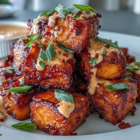 Crispy pan-seared Bang Bang Salmon Bites glistening with a creamy, spicy sauce.