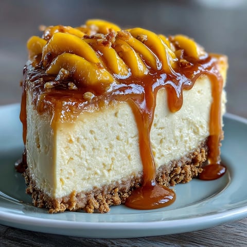 A tropical mango cheesecake with creamy filling and fresh mango swirls on a buttery biscuit crust.  