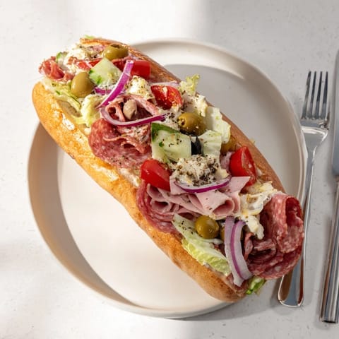 Colorful Flavor Mash-Up Sandwiches showcasing melted provolone and zesty roasted peppers.  