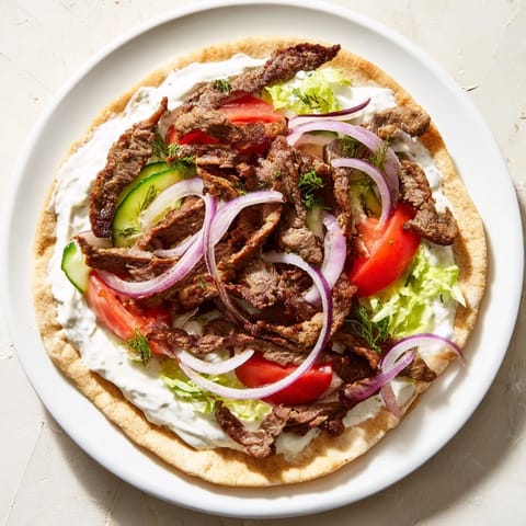 A close-up of a delicious beef shawarma wrap, ready to eat, with visible fillings and flatbread.