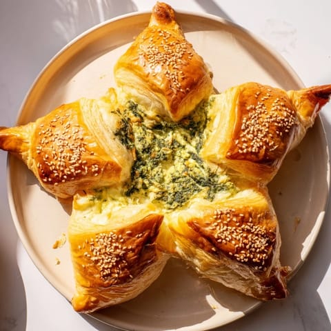 Golden, star-shaped pesto dip with flaky pastry edges; a beautiful appetizer for a party.