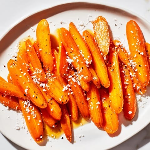 Golden, caramelized Parmesan baby carrot chips, perfect for a gluten-free American side dish.