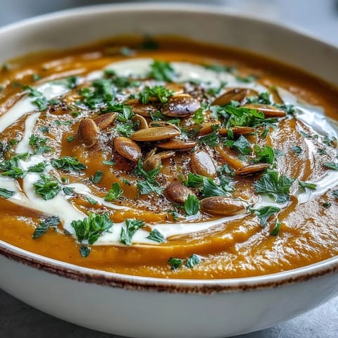 A warm bowl of Roasted Broccoli and Butternut Squash Soup with a drizzle of coconut milk, rustic bread on the side for dipping.