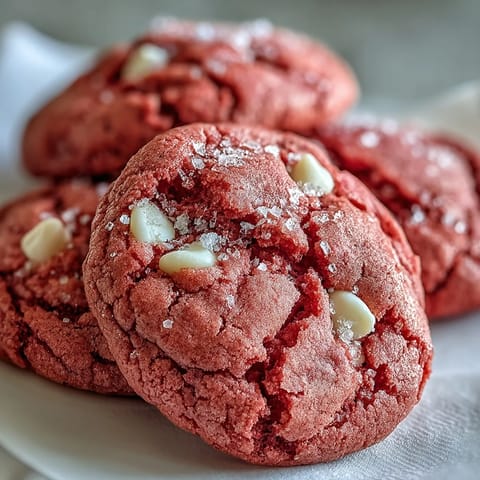 Warm Pink Velvet Cookies on a cooling rack next to a glass of milk for dipping.