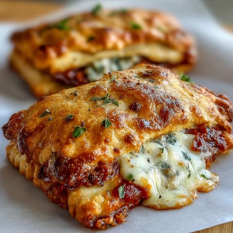 Two split-open High Protein Pizza Hot Pockets reveal steamy marinara sauce and cheese filling, served beside a fresh arugula salad.
