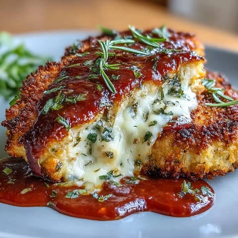 Baked chicken parmesan served over fresh zucchini noodles with marinara and melted mozzarella.  