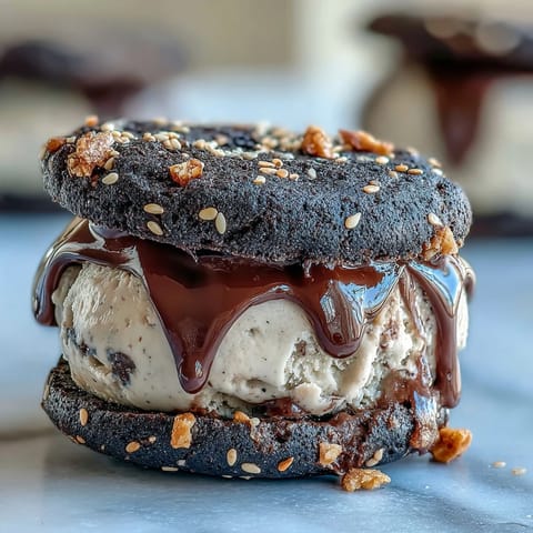 2. Homemade black sesame ice cream sandwiches with soft, nutty cookies for a bold, satisfying Asian-inspired treat.  