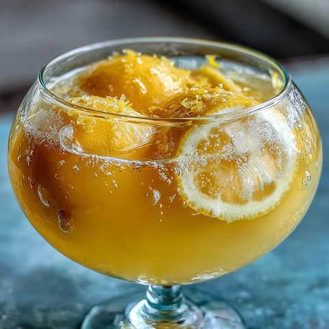 Homemade Limoncello with Fresh Lemons in a chilled glass, golden and vibrant, perfect for sipping after dinner.