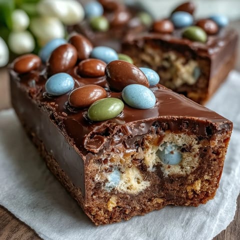 Chewy Cadbury Egg Cookie Bars bursting with pastel M&Ms, perfect for Easter dessert or spring celebrations.