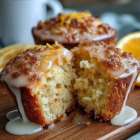 Golden lemon poppy seed muffins with a shiny lemon glaze, perfect for a sunny spring brunch spread.