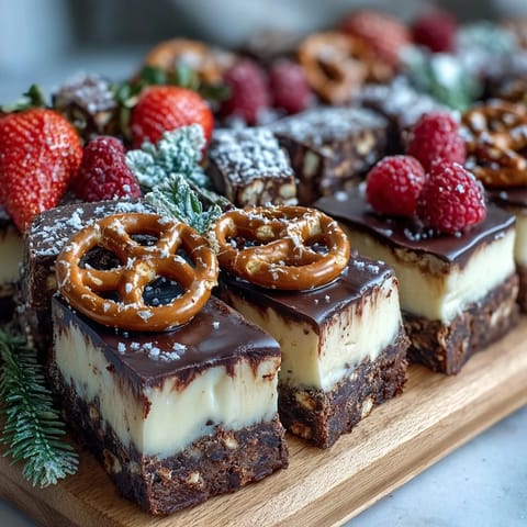 Assorted mini desserts and fresh berries arranged on a wooden board with vibrant cake slices and edible flowers.