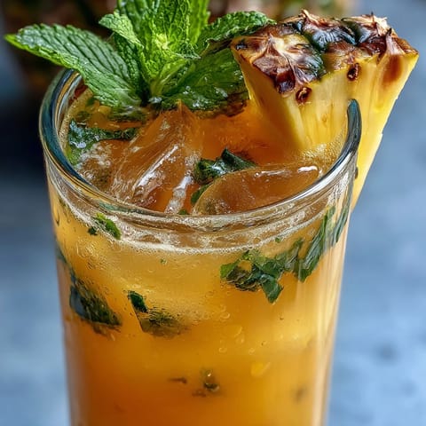 Refreshing Pineapple Coconut Agua Fresca with lime and mint garnish.