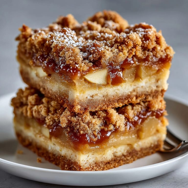 Homemade Apple Cinnamon Crumble Bars, a delicious, easy dessert with sweet apple filling.