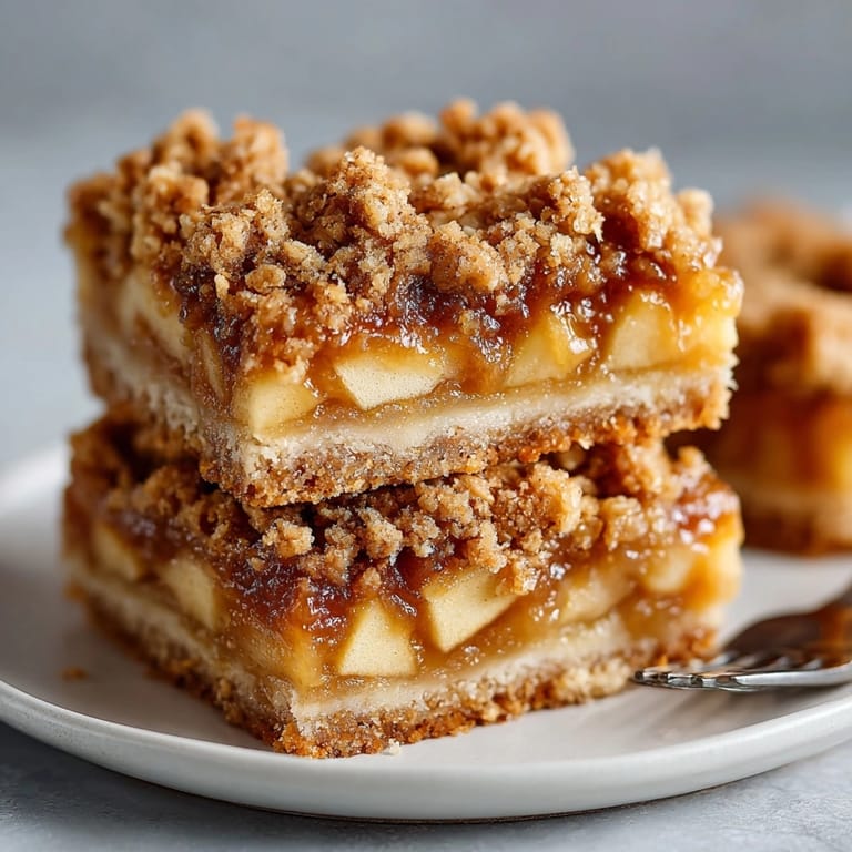 Close-up of moist Apple Cinnamon Crumble Bars, perfect for fall baking and sharing.