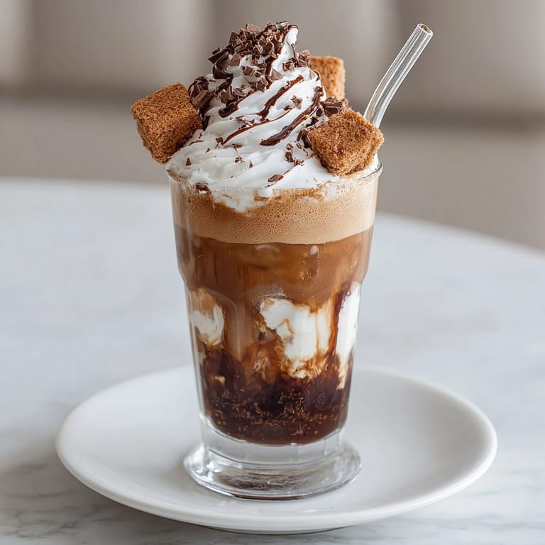 Refreshing Coffee Jelly Latte: Brown coffee cubes floating in a tall, cool glass.