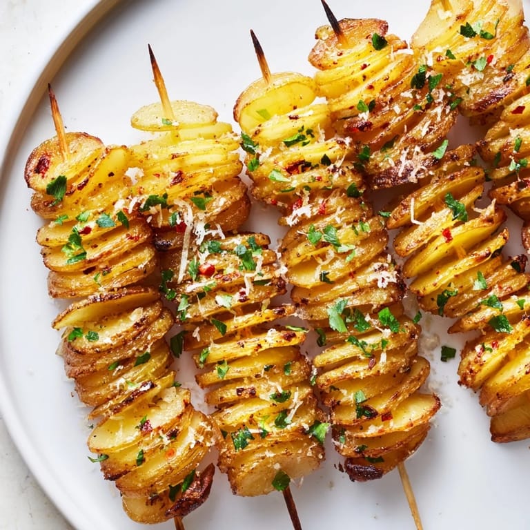 Golden, spiraled air-fryer tornado potatoes drizzled with flavorful garlic and paprika.  
