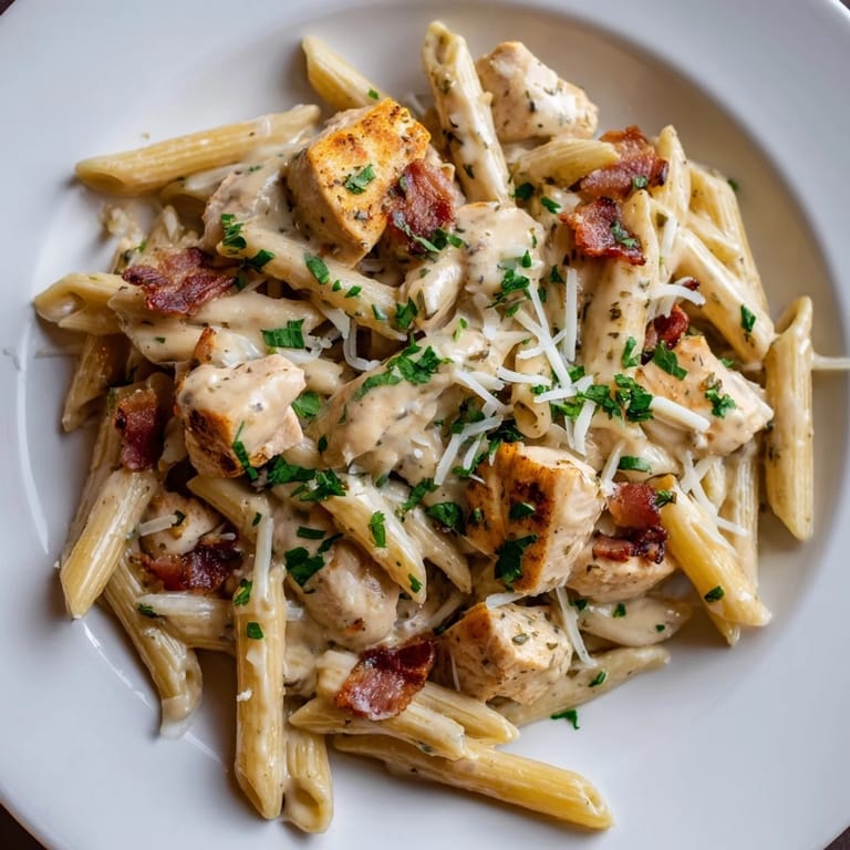 Savor the flavors: Ranch Chicken & Bacon Penne features perfectly cooked pasta in a rich, flavorful sauce.