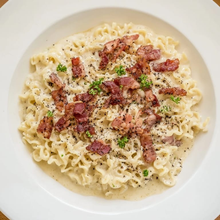Enjoy this easy Instant Pot Carbonara Ramen Hack; the quick, savory fusion dish is ready to eat.