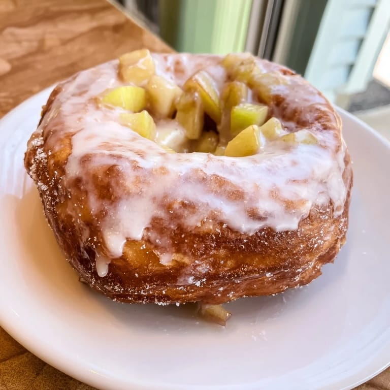 Homemade Apple Fritters, lightly spiced and glistening with a powdered sugar glaze, ready to enjoy.