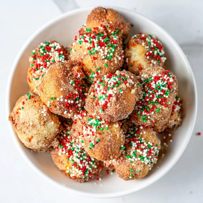 Warm, sugary air fryer Christmas donut holes ready to share, the perfect bite-sized holiday dessert.