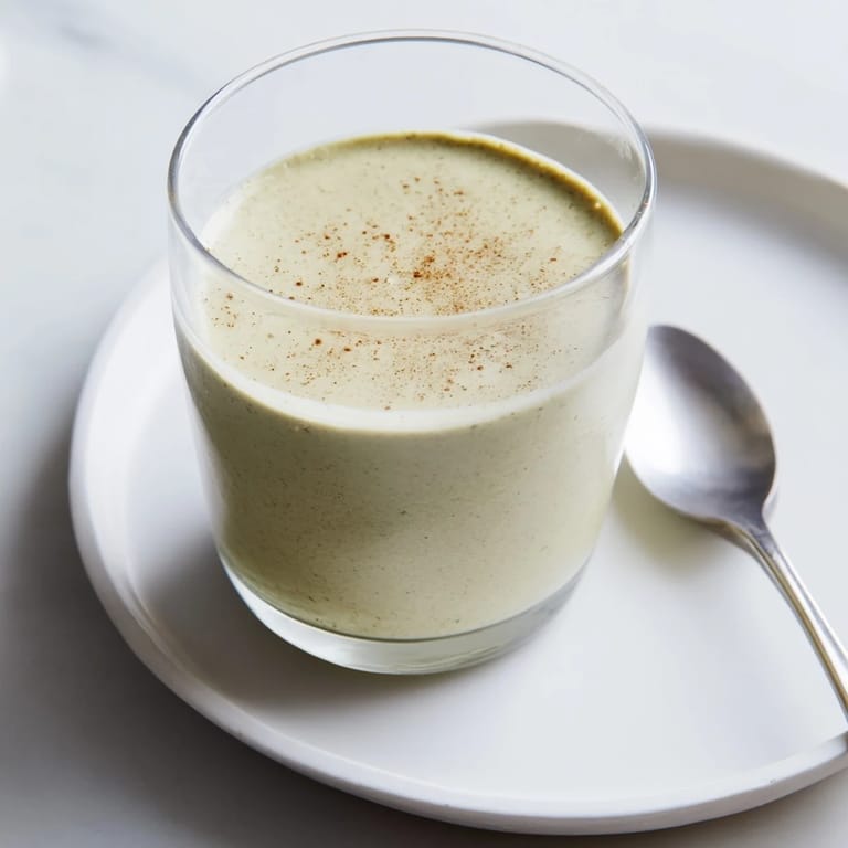 Thick and frosty, this Matcha Eggnog Collagen Breakfast Smoothie promises a festive, nutritious start to your day.