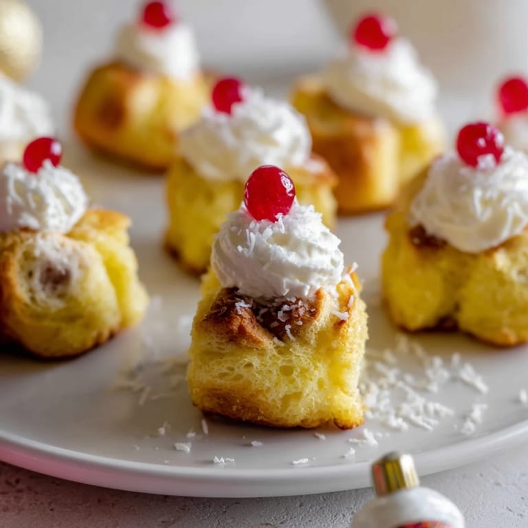 Sweet Santa Hat Bread Pudding featuring creamy whipped topping and festive strawberry halves.