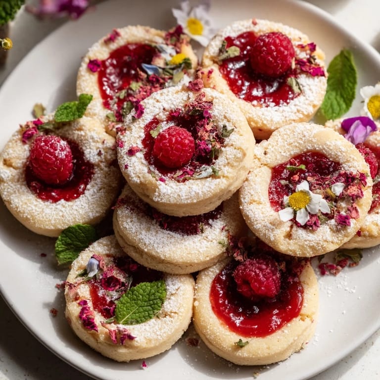 A delicious view of the festive Sweet Wreath cookie platter, arranged with vibrant raspberry centers and delightful flavors.