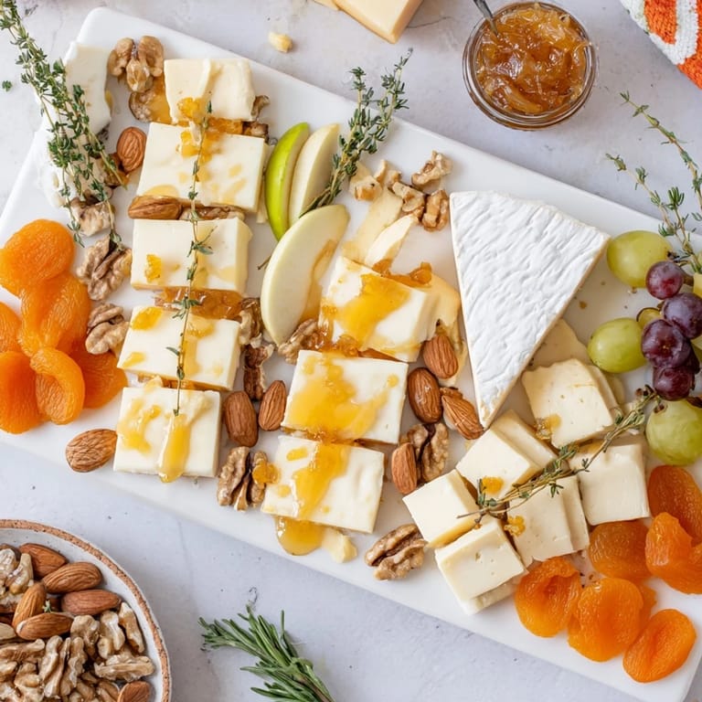 This stunning image showcases a Twelve Days of Cheese Board with numerous colorful cheeses and delightful accompaniments, a culinary creation.