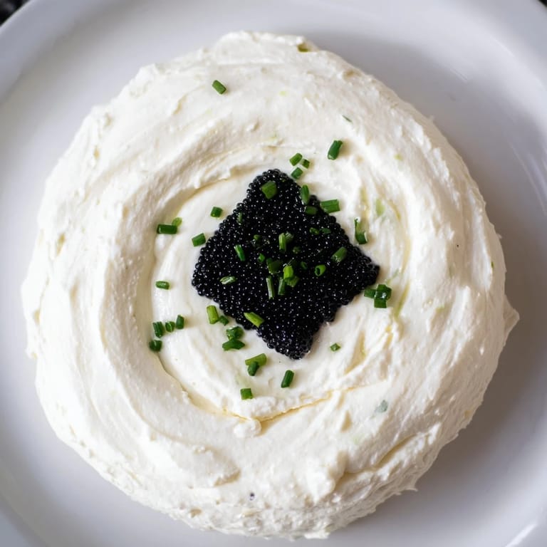 A close-up view of the sophisticated The Diamond Inlay, displaying glistening caviar set in a creamy white base.