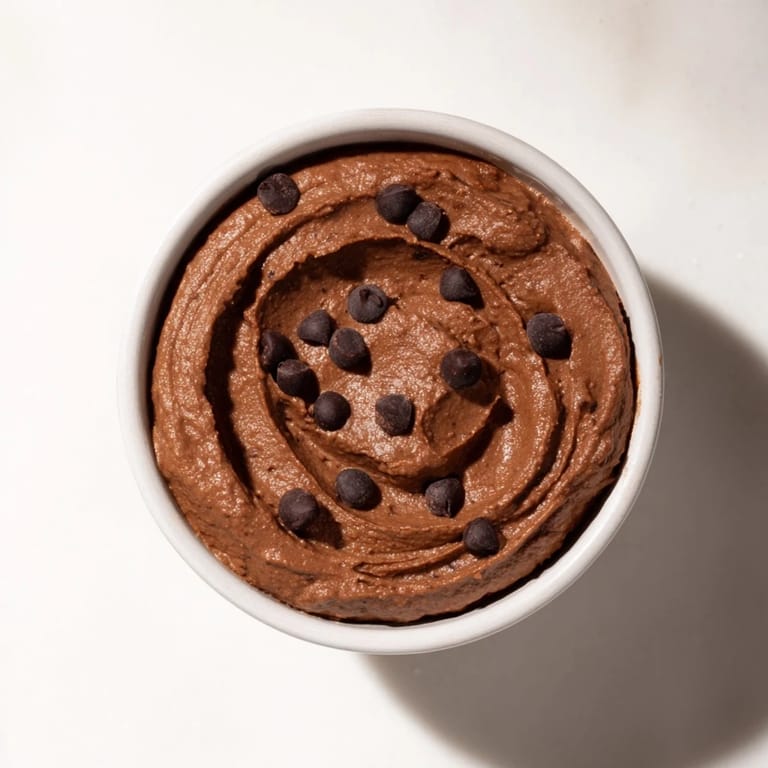 Rich, dark chocolate hummus in a serving bowl, ready to be enjoyed with gluten-free crackers.