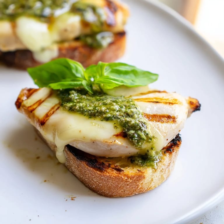 Juicy grilled chicken, basil pesto, and gooey mozzarella are stacked on a crispy ciabatta roll for a Pesto Chicken Melt.