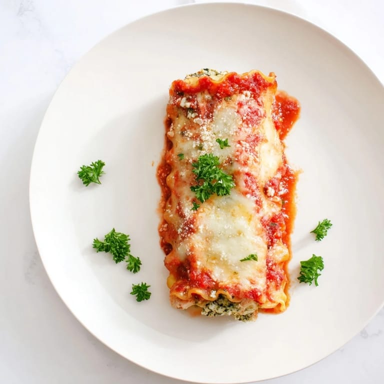 Freshly baked Chicken and Spinach Lasagna Rolls, golden and cheesy, ready to serve with a side of garlic bread and a simple green salad.