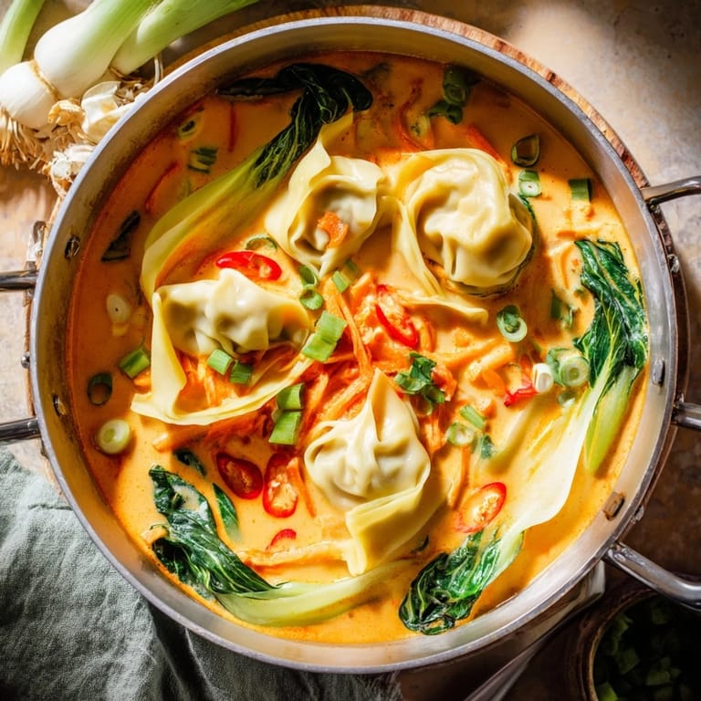 A quick 25-minute Thai-inspired dinner featuring tender wontons and carrots in aromatic broth.
