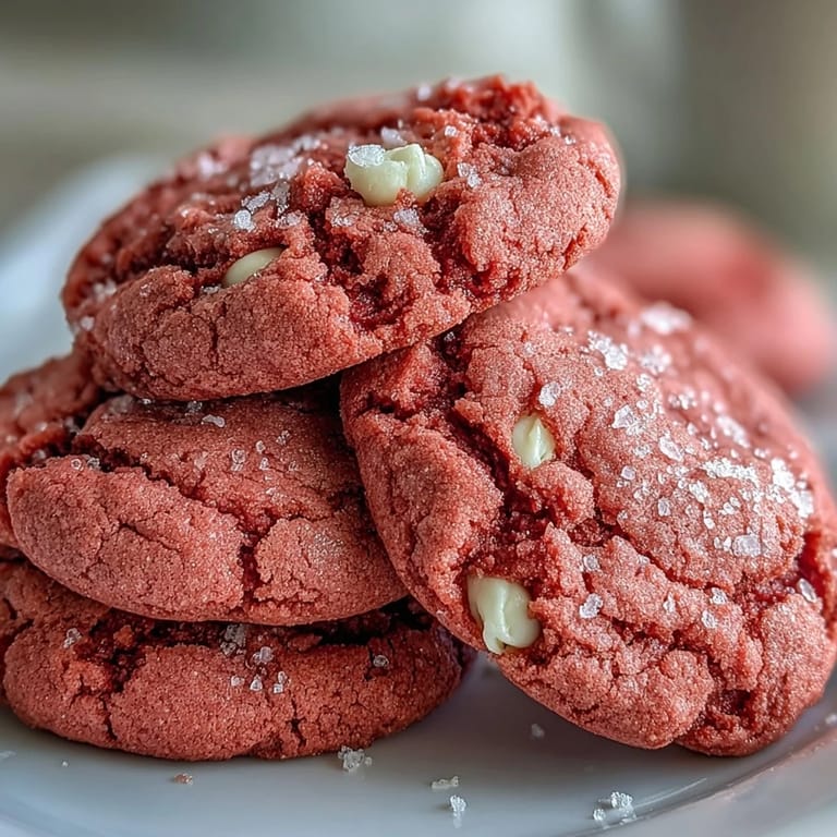 Stack of vibrant Pink Velvet Cookies on a dessert plate, ready to be served at a party.