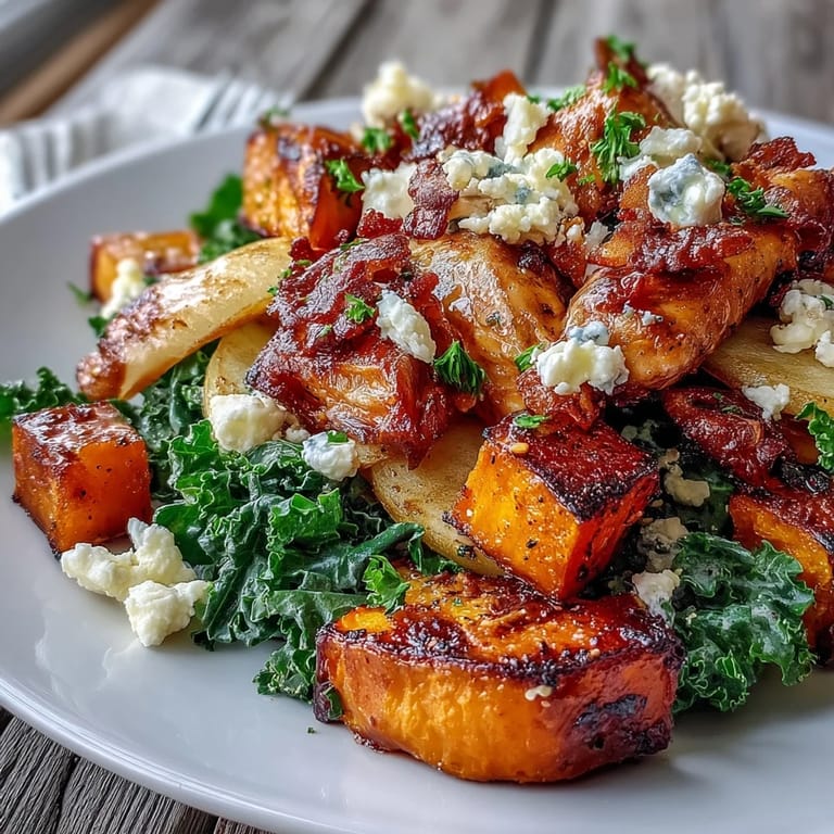 Fall Sweet Potato Harvest Bowl with creamy goat cheese, crunchy almonds, and tangy balsamic vinaigrette ready for a cozy autumn meal.
