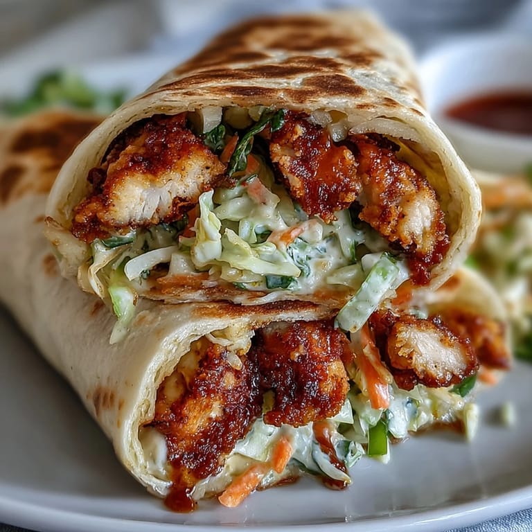 Crispy KFC Turkey Snack Wraps filled with spicy gochujang slaw and creamy ranch, served fresh on a plate.  