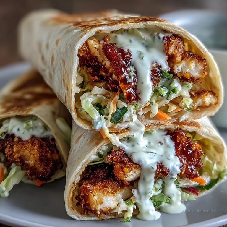 Assembled Crispy KFC Turkey Snack Wraps feature toasted tortillas, vibrant julienned carrots, and creamy spicy sauce ready to serve on a plate.