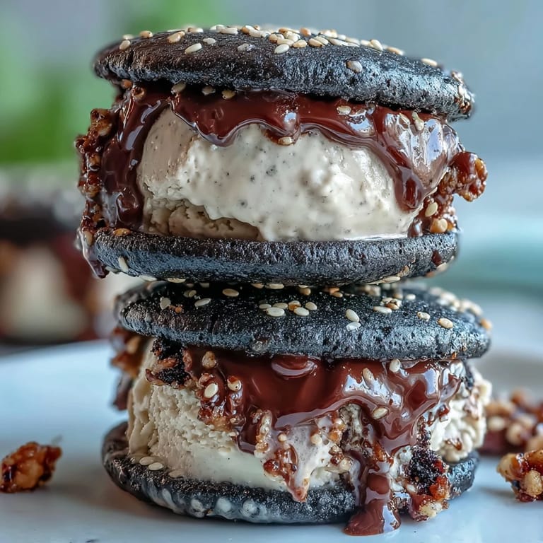 3. Elegant black sesame ice cream sandwiches featuring deep, earthy flavor and a stunning dark color perfect for special occasions.