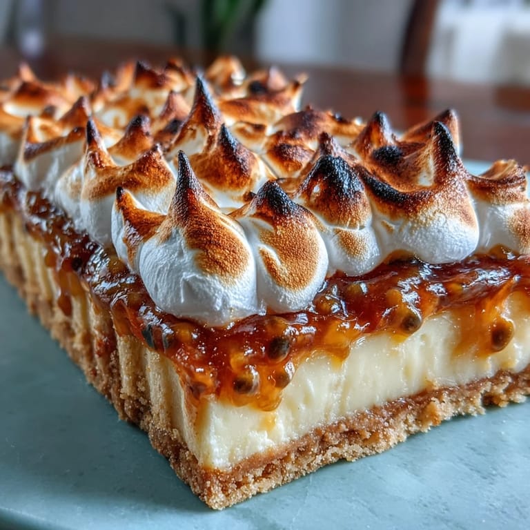 A crisp, buttery tart shell cradles silky passionfruit filling, crowned with toasted meringue peaks for a showstopping finish.  