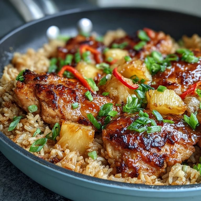 Tender chicken and juicy pineapple mingle with bell peppers in a glossy sauce over fluffy rice, a perfect quick family meal.  