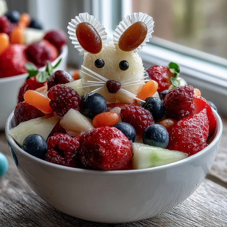 Bright and cheerful bunny fruit cups with candy eyes and paper ears—ideal healthy snack for Easter parties or family gatherings.