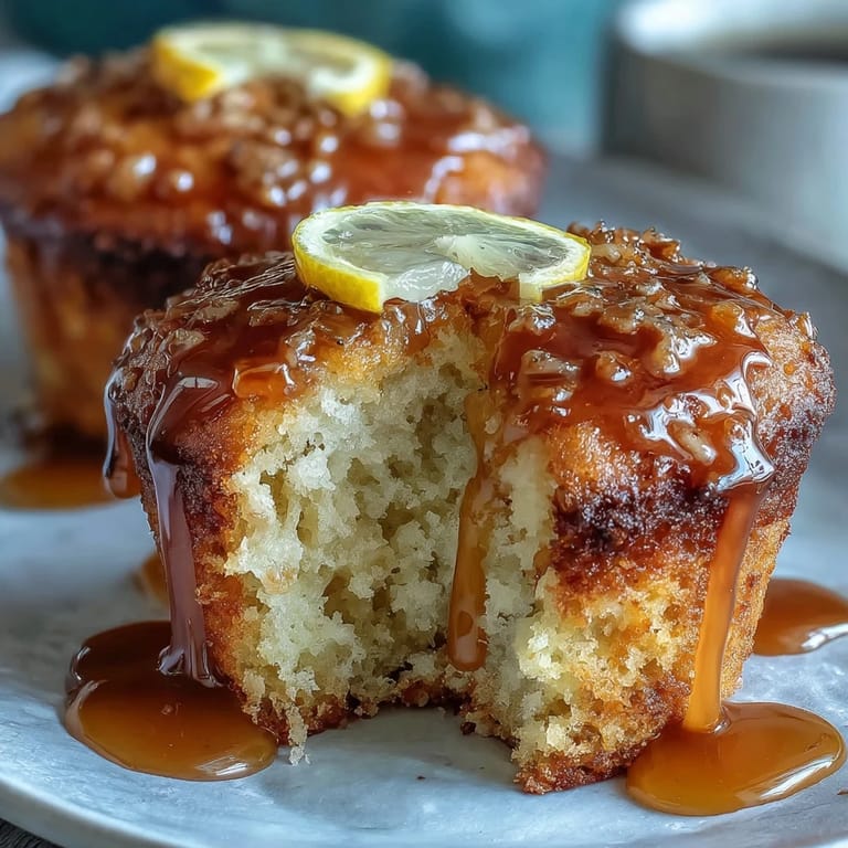 Zesty lemon muffins bursting with poppy seeds, drizzled with tangy glaze, and served fresh from the oven.