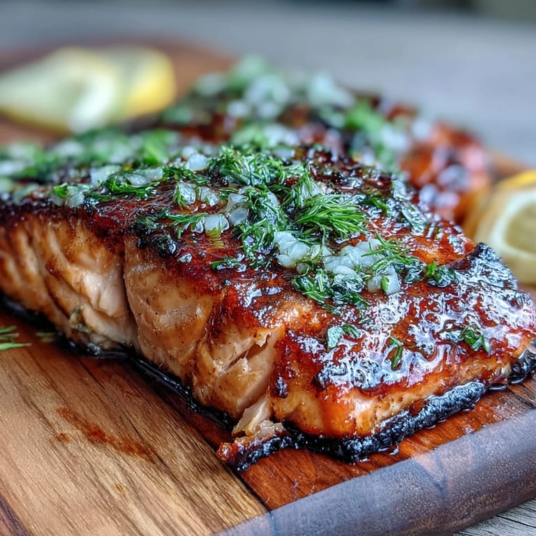 Juicy salmon fillets rest atop cedar planks, brushed with lemon-dill marinade and kissed by the grill's gentle heat.