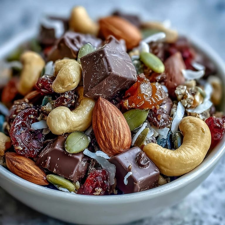 Energy-packed homemade trail mix with dark chocolate, nuts, seeds, and dried fruit, perfect for hiking or beach outings.