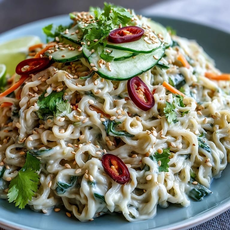 Nutty sesame noodle bowl with cool cucumber, sesame seeds, and vibrant herbs—perfect for quick lunches.
