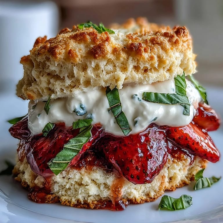 Refreshing strawberry basil shortcake with tender biscuits, citrus zest, and airy whipped cream—perfect for warm-weather dessert.