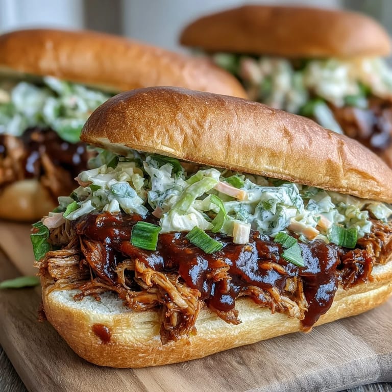 Smoky, tender vegan pulled jackfruit served piled high on soft sandwich rolls.