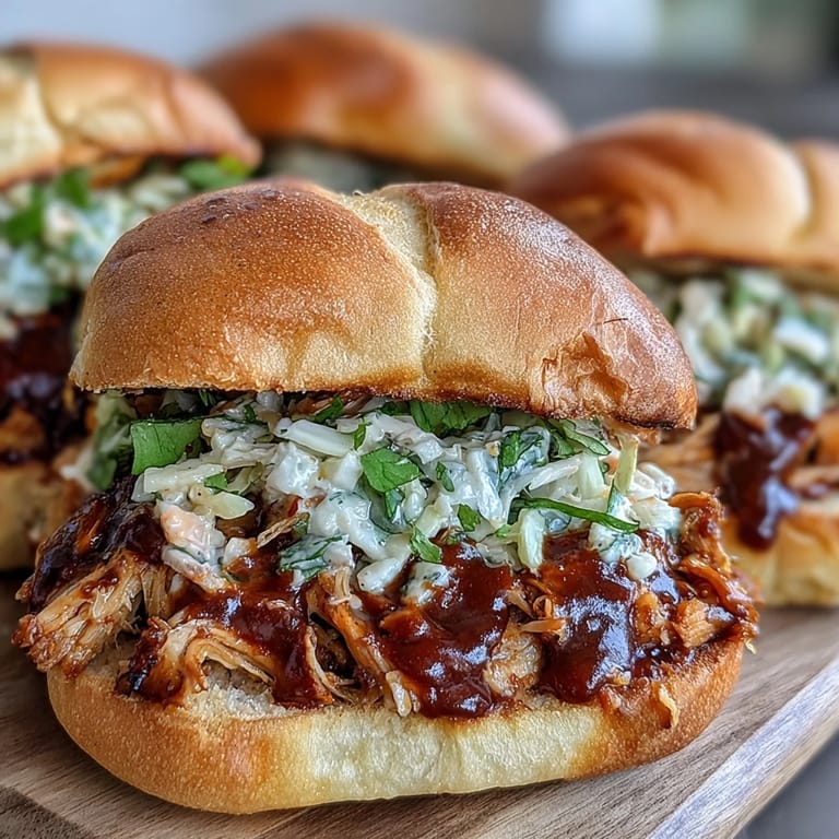 Hearty BBQ pulled jackfruit sandwiches with a vibrant coleslaw topping, ready to eat.